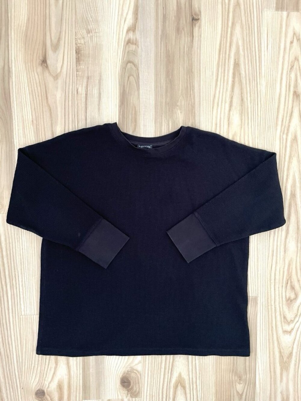 Eileen Fisher Waffle Knit Relaxed Boxy Shirt Top Minimalist Classic Black sz XL